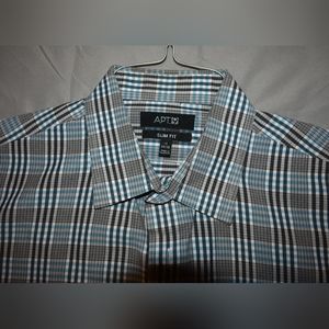 Apt 9 Men Blue Check Long Sleeve Slim Fit Shirt SZ 17